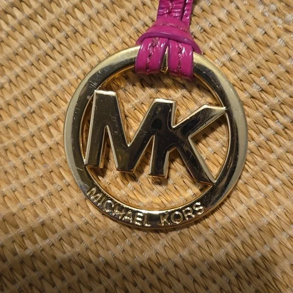 Michael Kors Pink and Tan Woven Shoulder Bag with Braided Straps - Picture 10 of 11